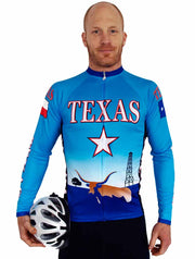 Texas Cool Blue Long Sleeve Bike Jersey - Closeout - Free Spirit Bike Jerseys